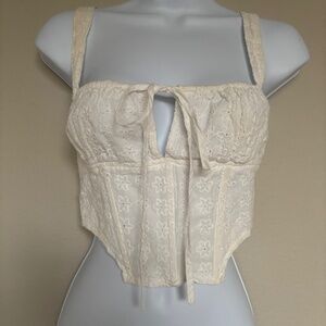 Princess Polly Crop Top Ivory Eyelet Tie Front Zip Up Back Zipper Women's Size 4